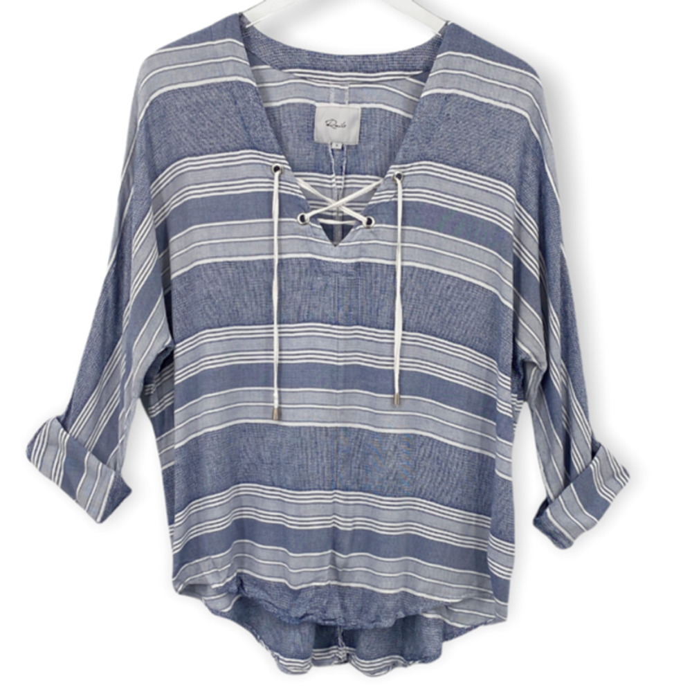 Rails Lily Athens Stripe Blue White Lace Up V Nec… - image 3